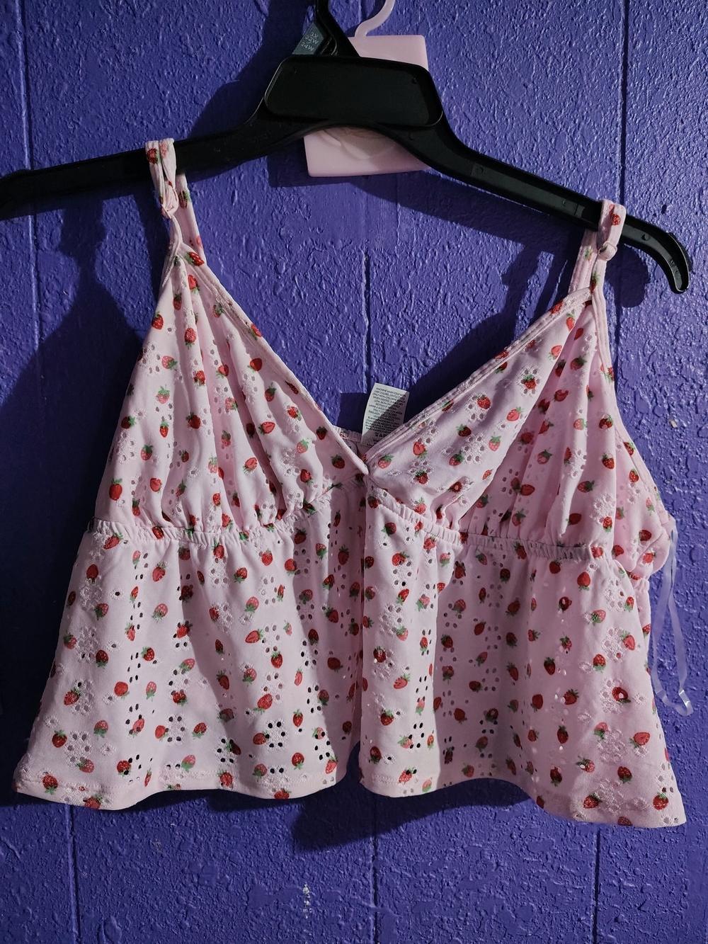 Pink Strawberry Print Women's Crop Cami Top
